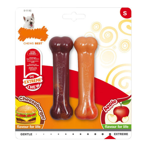 Mordedor para cão Nylabone Extreme Chew Twin Maçã Queijo Hambúrguer Tamanho S Nylon (2 pcs)