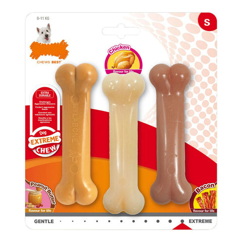 Mordedor para cão Nylabone Extreme Chew Value Pack Bacon Manteiga de amendoim Tamanho S Frango Nylon (3 pcs)