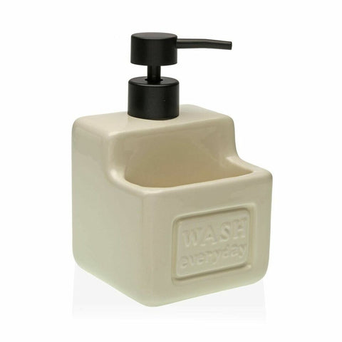 Dispensador de detergente 2 em 1 para lava-louça Versa Bege Cerâmica ABS (10 x 19 x 10 cm)