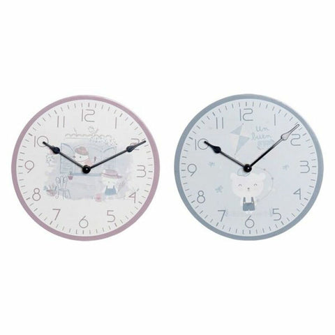 Relógio de Parede DKD Home Decor Azul Multicolor Cor de Rosa Madeira Metal Plástico Madeira MDF Infantil Ave 24 x 3 x 24 cm (2 U