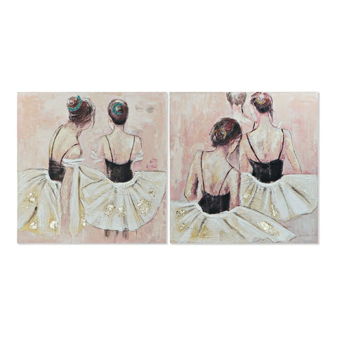 Pintura DKD Home Decor Dancers 100 x 3,5 x 100 cm Bailarina Ballet Romântico (2 Unidades)