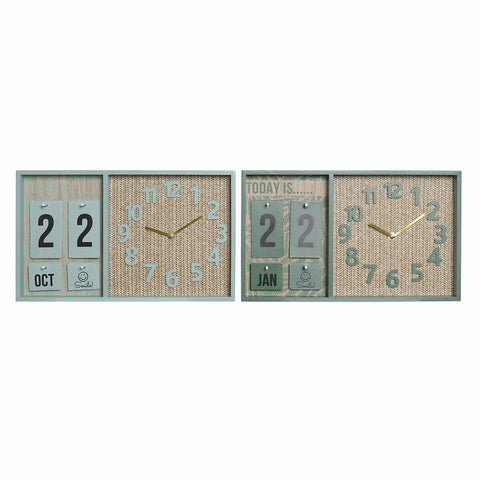 Relógio de Parede DKD Home Decor Verde Madeira Polipropileno Plástico Madeira MDF Tropical 40 x 5 x 24 cm (2 Unidades)