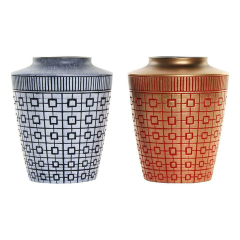 Vaso DKD Home Decor 8424001822065 Azul Vermelho Resina Dourado Oriental 17 x 17 x 20 cm (2 Unidades)