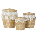 Conjunto de Cestas DKD Home Decor Branco Natural Bambu Boho 39 x 39 x 45 cm