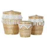 Conjunto de Cestas DKD Home Decor Branco Natural Bambu Boho 39 x 39 x 45 cm