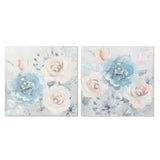 Pintura DKD Home Decor 80 x 3 x 80 cm Bloemen Shabby Chic (2 Unidades)