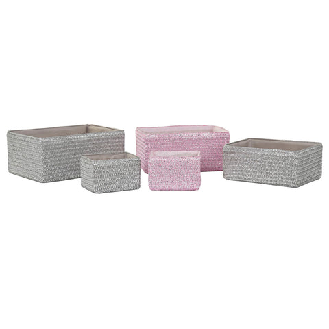 Conjunto de Cestas DKD Home Decor 41 x 29 x 18 cm Prateado Cinzento Cor de Rosa Polipropileno