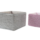 Conjunto de Cestas DKD Home Decor 30 x 23 x 18 cm Prateado Cinzento Cor de Rosa Polipropileno