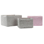 Conjunto de Cestas DKD Home Decor 30 x 23 x 18 cm Prateado Cinzento Cor de Rosa Polipropileno