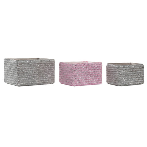 Conjunto de Cestas DKD Home Decor 30 x 23 x 18 cm Prateado Cinzento Cor de Rosa Polipropileno