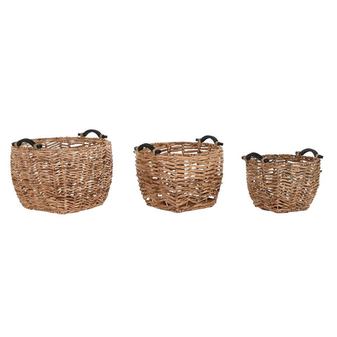 Conjunto de Cestas DKD Home Decor Madeira Colonial Fibra (46 x 46 x 40 cm)