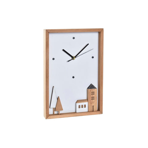 Relógio de Parede DKD Home Decor Branco Castanho Madeira Casas Urbana 20 x 4 x 30 cm