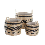 Conjunto de Cestas DKD Home Decor Preto Natural Fibra natural Colonial 30 x 30 x 25 cm (3 Peças)