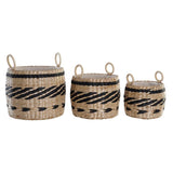 Conjunto de Cestas DKD Home Decor Preto Natural Fibra natural Colonial 30 x 30 x 25 cm (3 Peças)