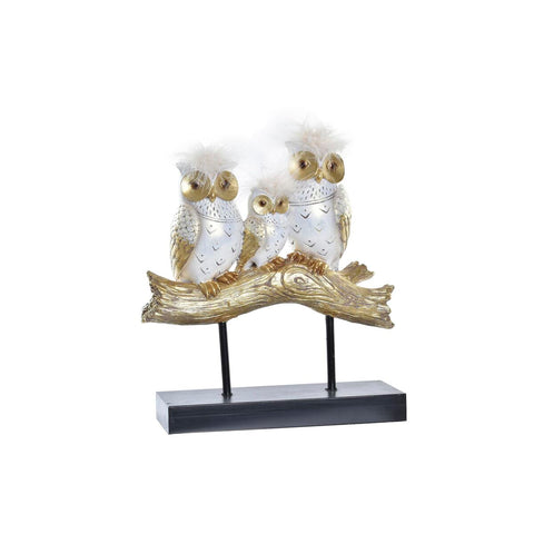 Figura Decorativa DKD Home Decor Tronco 24 x 9 x 26 cm Corujas Preto Dourado Branco