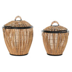 Conjunto de Cestos DKD Home Decor Preto Natural Metal Rotim 48 x 48 x 55 cm (2 Unidades)