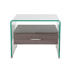 Mesa de Cabeceira DKD Home Decor Cinzento Catanho escuro Cristal Madeira MDF 50 x 40 x 45,5 cm