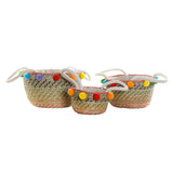 Conjunto de Cestas DKD Home Decor Poliéster Pompons (57 x 45 x 42,5 cm)