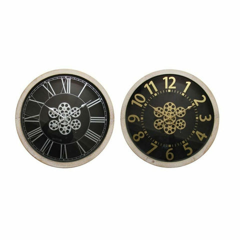 Relógio de Parede DKD Home Decor Preto Dourado Prateado Cristal Madeira MDF 68 x 8 x 68 cm (2 Unidades)