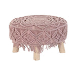 Repousa pés DKD Home Decor Natural Rosa Claro Madeira Boho Macramé 53 x 53 x 31 cm