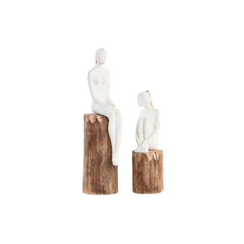 Figura Decorativa DKD Home Decor Mulher Castanho Branco (2 Unidades)