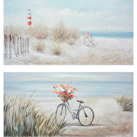 Pintura DKD Home Decor 140 x 3,5 x 70 cm Praia Mediterrâneo (2 Unidades)
