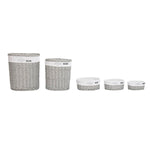 Conjunto de Cestos DKD Home Decor Branco Cinzento vime 51 x 37 x 56 cm 52 x 38 x 57 cm (5 Peças)