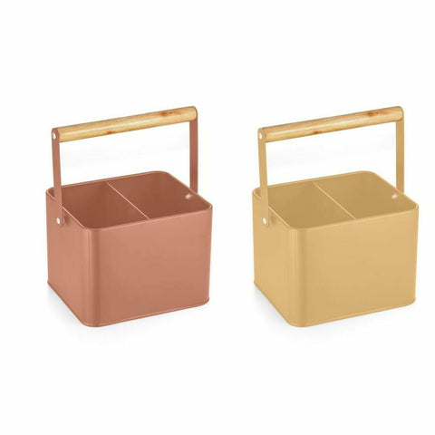 Organizador de Talheres DKD Home Decor 18 x 15,5 x 24 cm Metal Terracota Amarelo Vintage Pinheiro (2 Unidades)