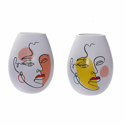 Vaso DKD Home Decor 22,5 x 22,5 x 29 cm Face Branco Resina Multicolor (2 Unidades)