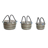 Conjunto de Cestas DKD Home Decor Poliéster Pompons 43 x 43 x 43 cm Zostera marina