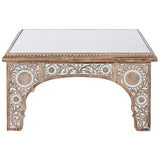 Mesa de Centro DKD Home Decor 81 x 81 x 45 cm Cristal Alumínio Madeira de mangueira