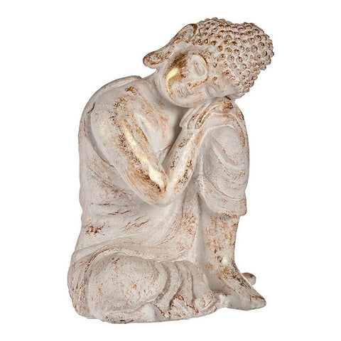 Figura Decorativa para Jardim Buda Branco/Dourado Poliresina (28,5 x 43,5 x 37 cm)