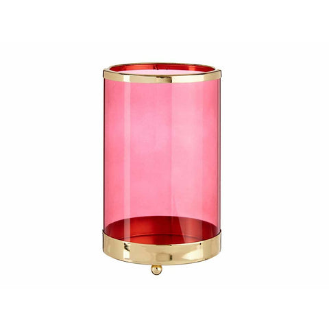 Castiçais Cor de Rosa Dourado Cilindro Metal Vidro (12,2 x 19,5 x 12,2 cm)