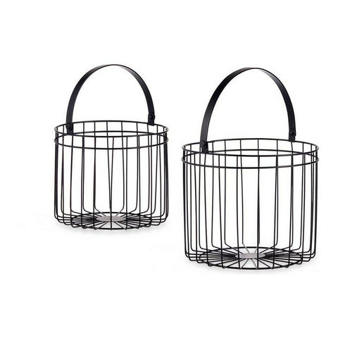 Cabaz Preto Metal 25 x 35 x 25 cm Cilíndrica (2 pcs)