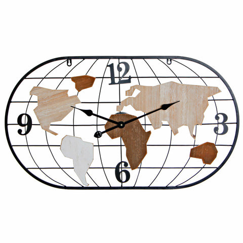 Relógio de Parede DKD Home Decor Castanho Preto Metal Madeira MDF Mapa do Mundo (80 x 4 x 46 cm)