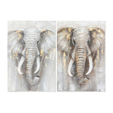 Pintura DKD Home Decor Elefante 60 x 3 x 90 cm Colonial (2 Unidades)