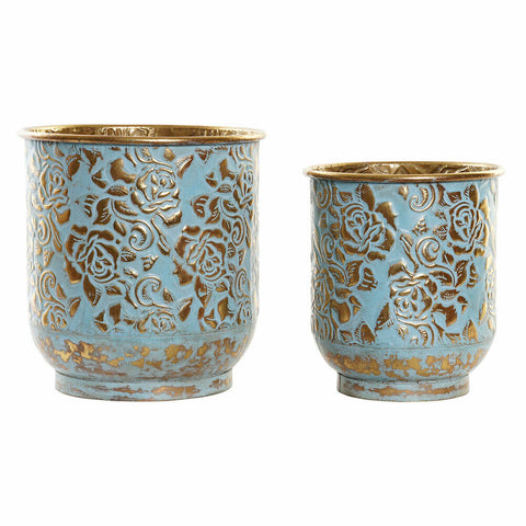 Plantador DKD Home Decor Azul Dourado Metal (27 x 27 x 28 cm) (21.5 x 21.5 x 24.5 cm) (2 pcs)