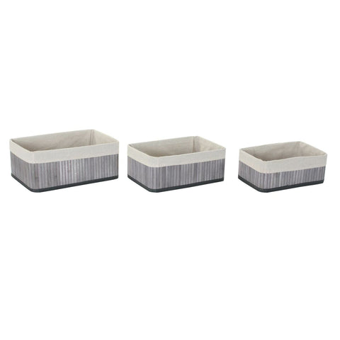 Conjunto de Cestas DKD Home Decor Poliéster Algodão MDF Bambu Tradicional (35 x 25 x 14 cm)