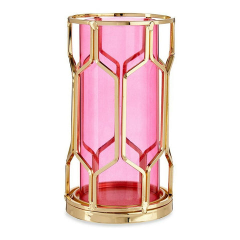 Castiçais Cor de Rosa Dourado Metal Vidro 11,5 x 19,5 x 11,5 cm