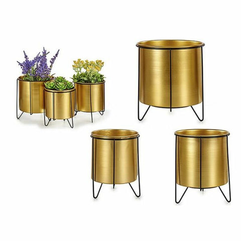 Conjunto de vasos Com suporte 3 Peças Preto Dourado Metal